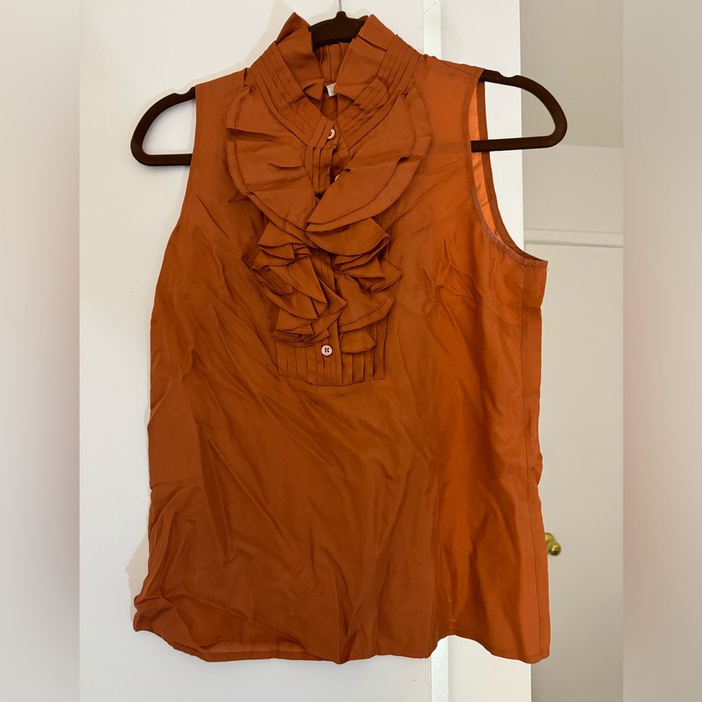 J crew silk sleeveless ruffle neck